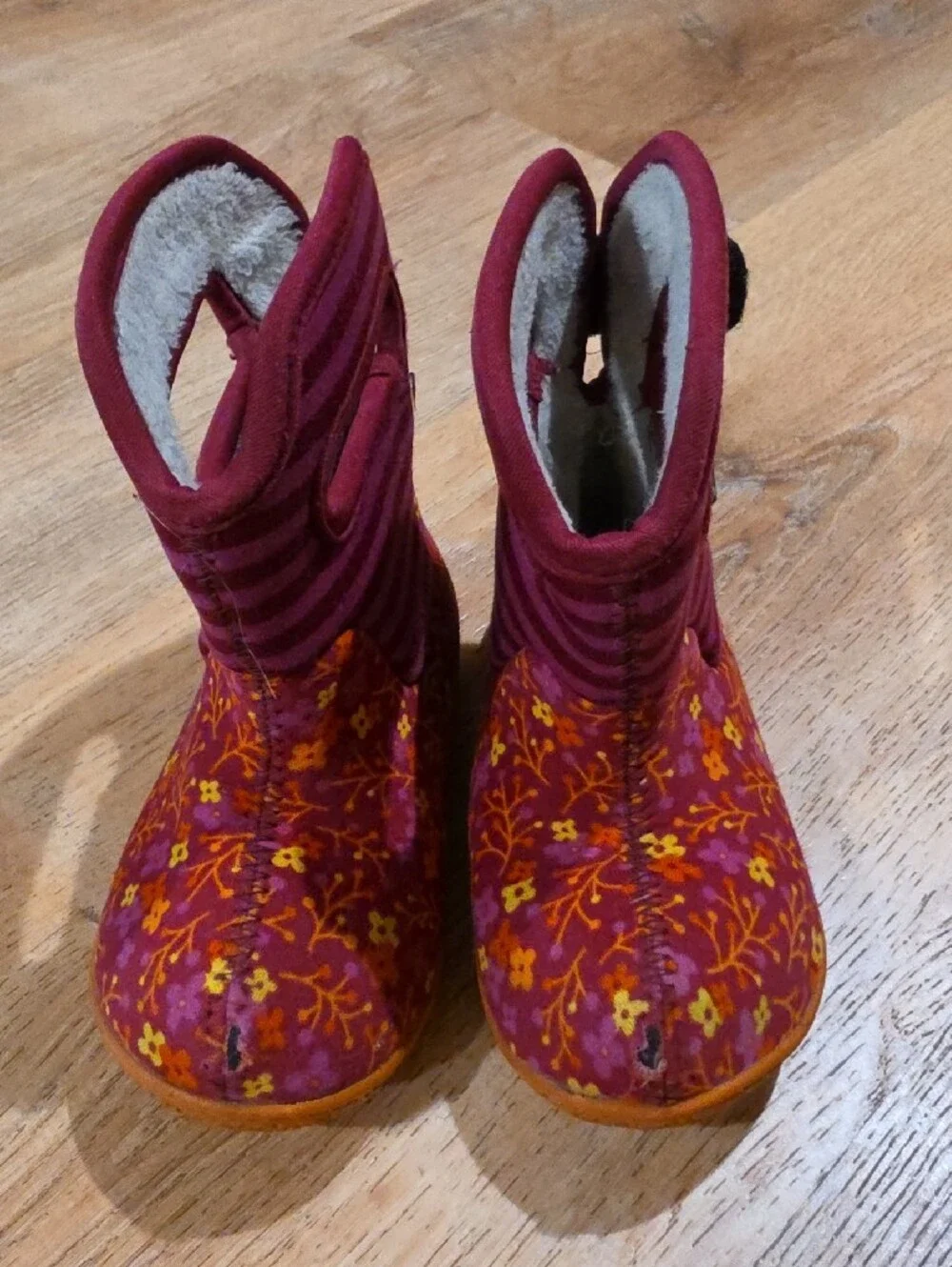 Bogs Kids Burgundy and Orange Floral Winter Boots